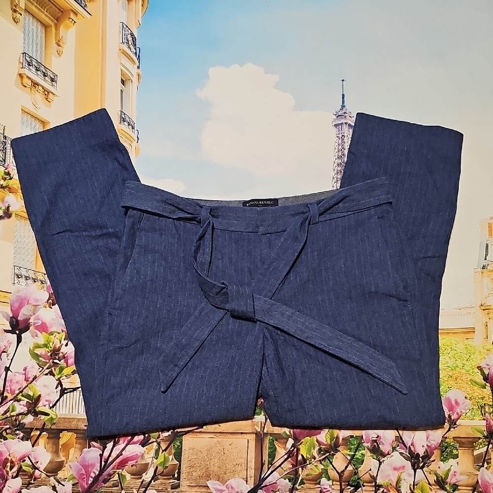 Banana Republic Avery Blue Striped Belted Pants Size 6